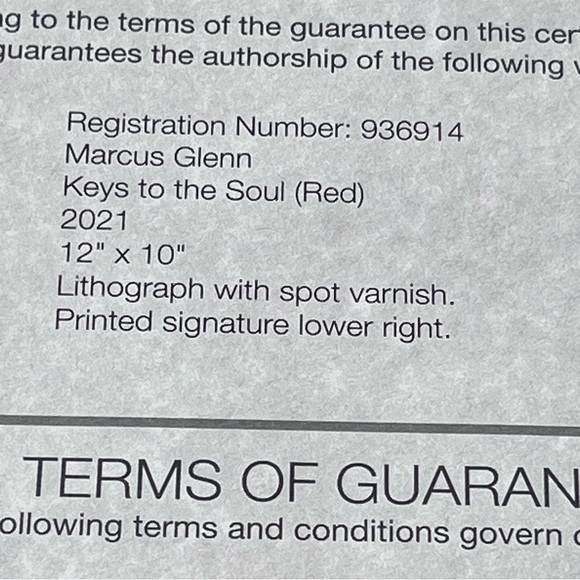 Marcus Glenn Lithograph “Keys To The Soul (Red) - Picture 8 of 9